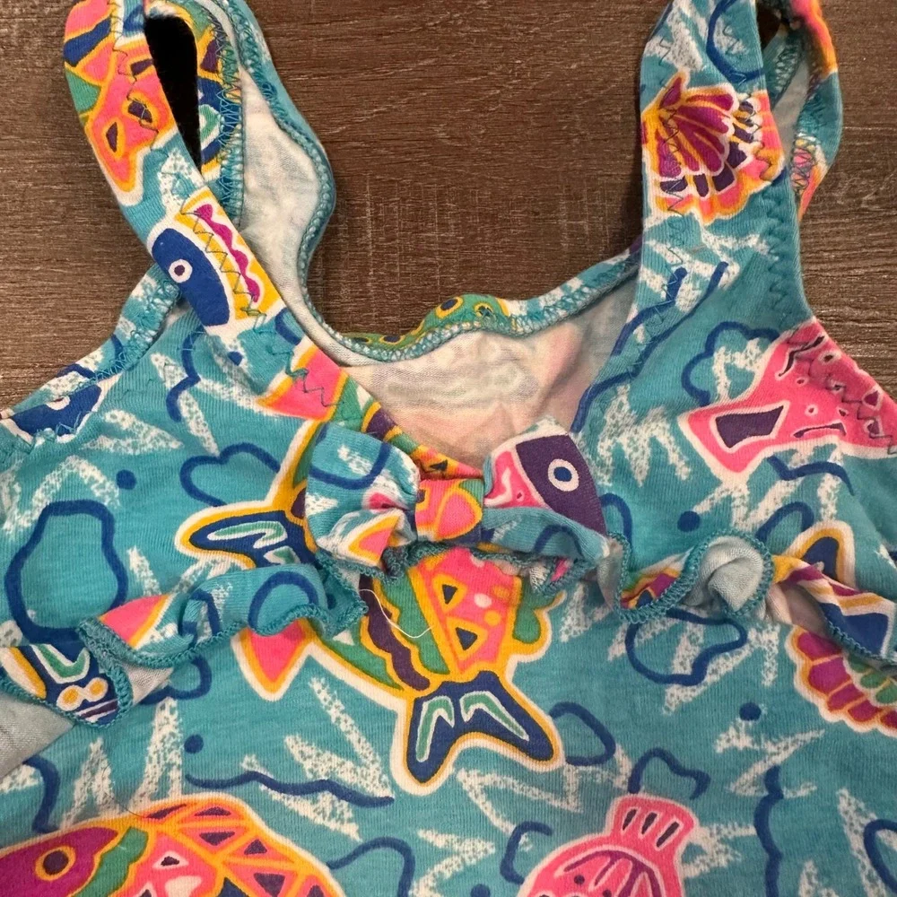 VTG Cole of California Tropical Fish Ruffle One Piece Swimsuit 18M Baby Blue